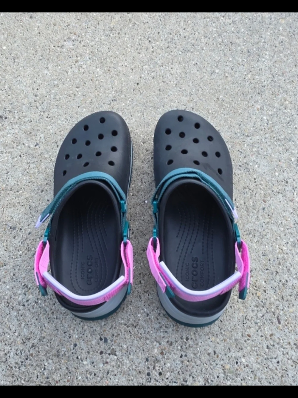 CROCS Hiker Clogs  Sandals with Teal and Pink Straps Women 12 /men 10